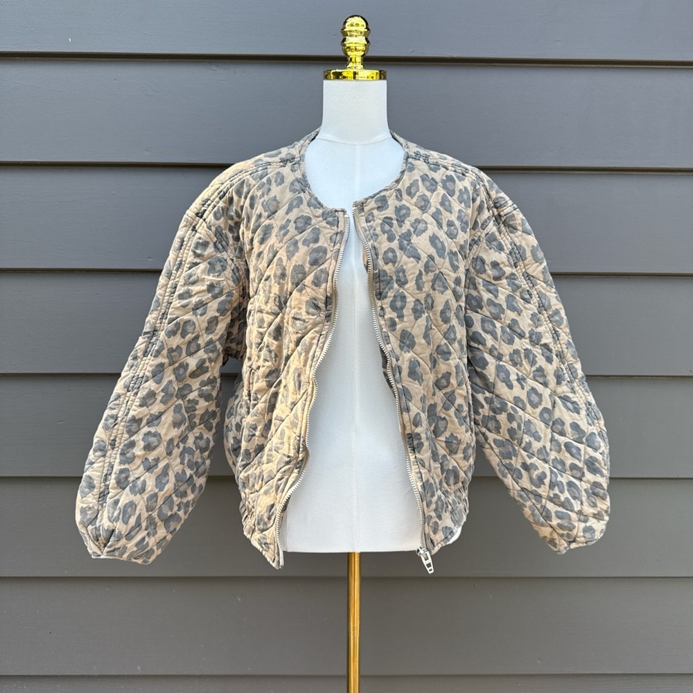 BlankNYC Leopard Print Quilted Bomber Jacket